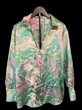 House of Harlow 1960 Paisley Button-down Blouse - Pink, Green, Multi Size L